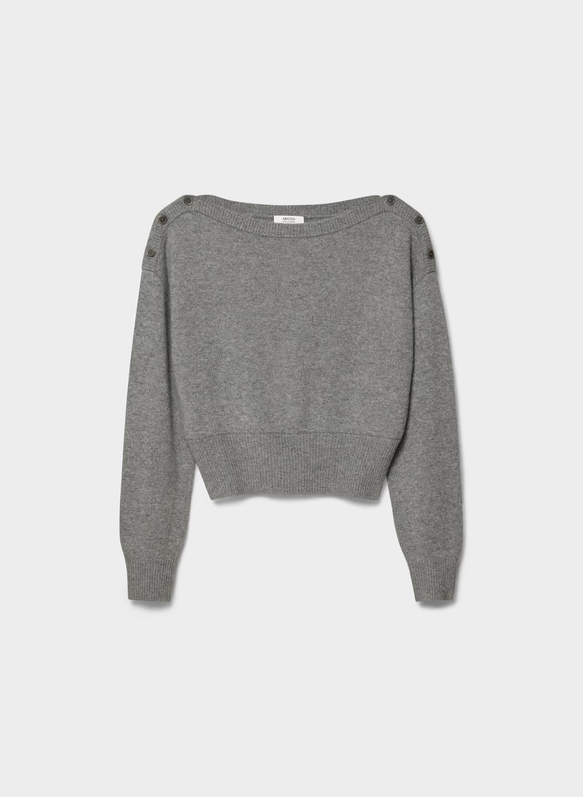 Essential Wool Cashmere Gable Sweater - HEATHER DARK GREY