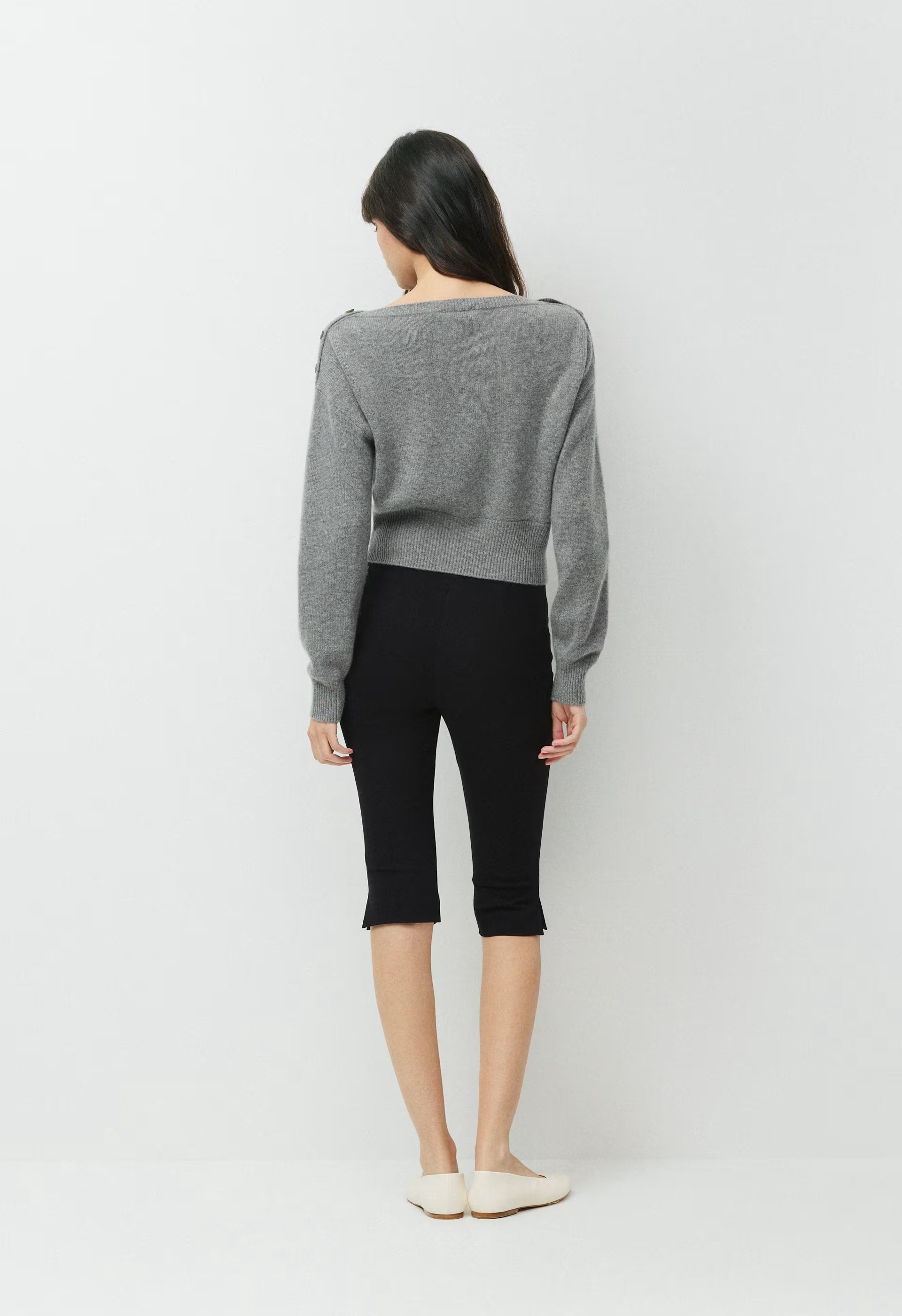 Essential Wool Cashmere Gable Sweater - HEATHER DARK GREY