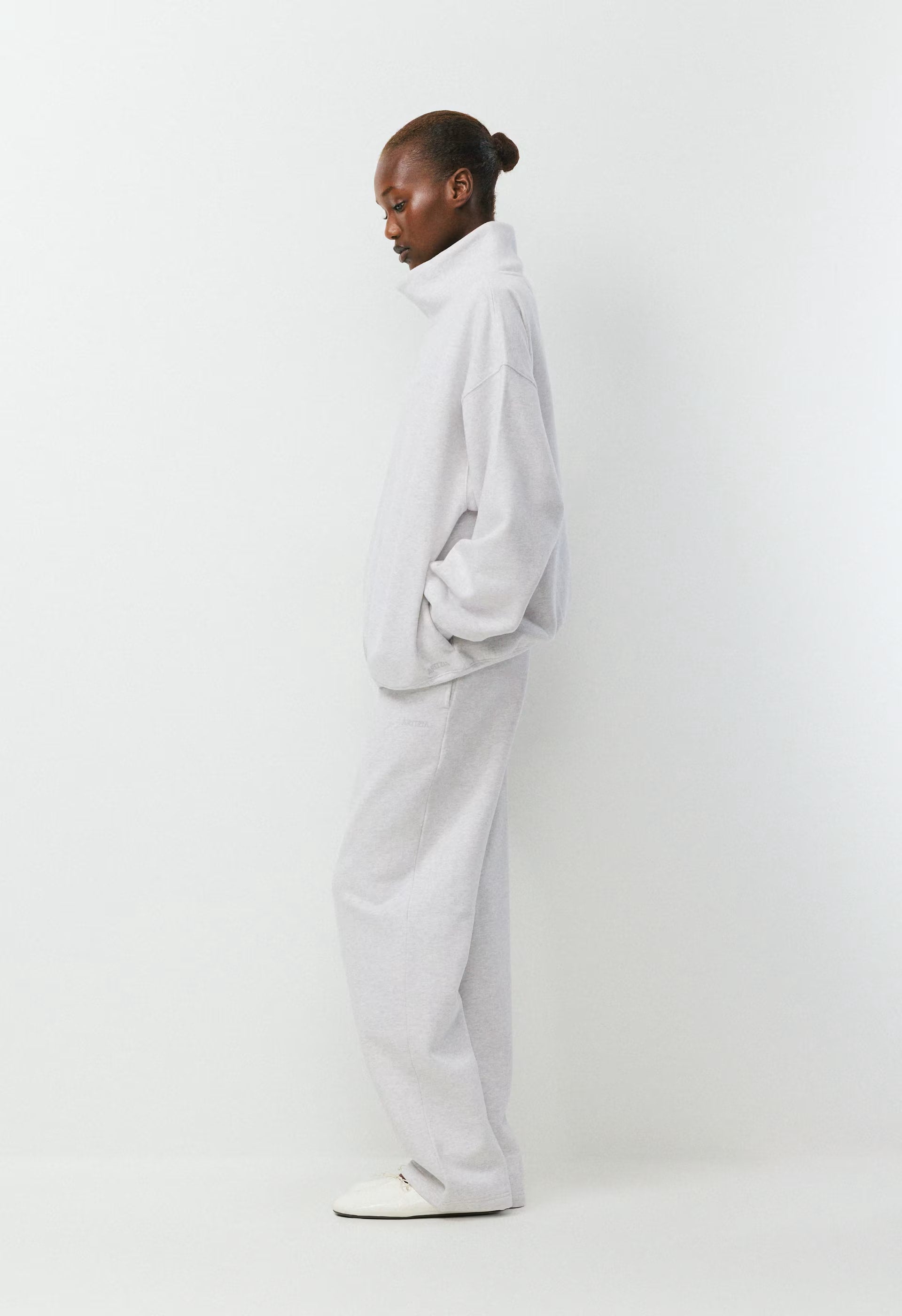 Cozy Sweatfleece Mega Funnel Neck - HEATHER CLOUD WHITE