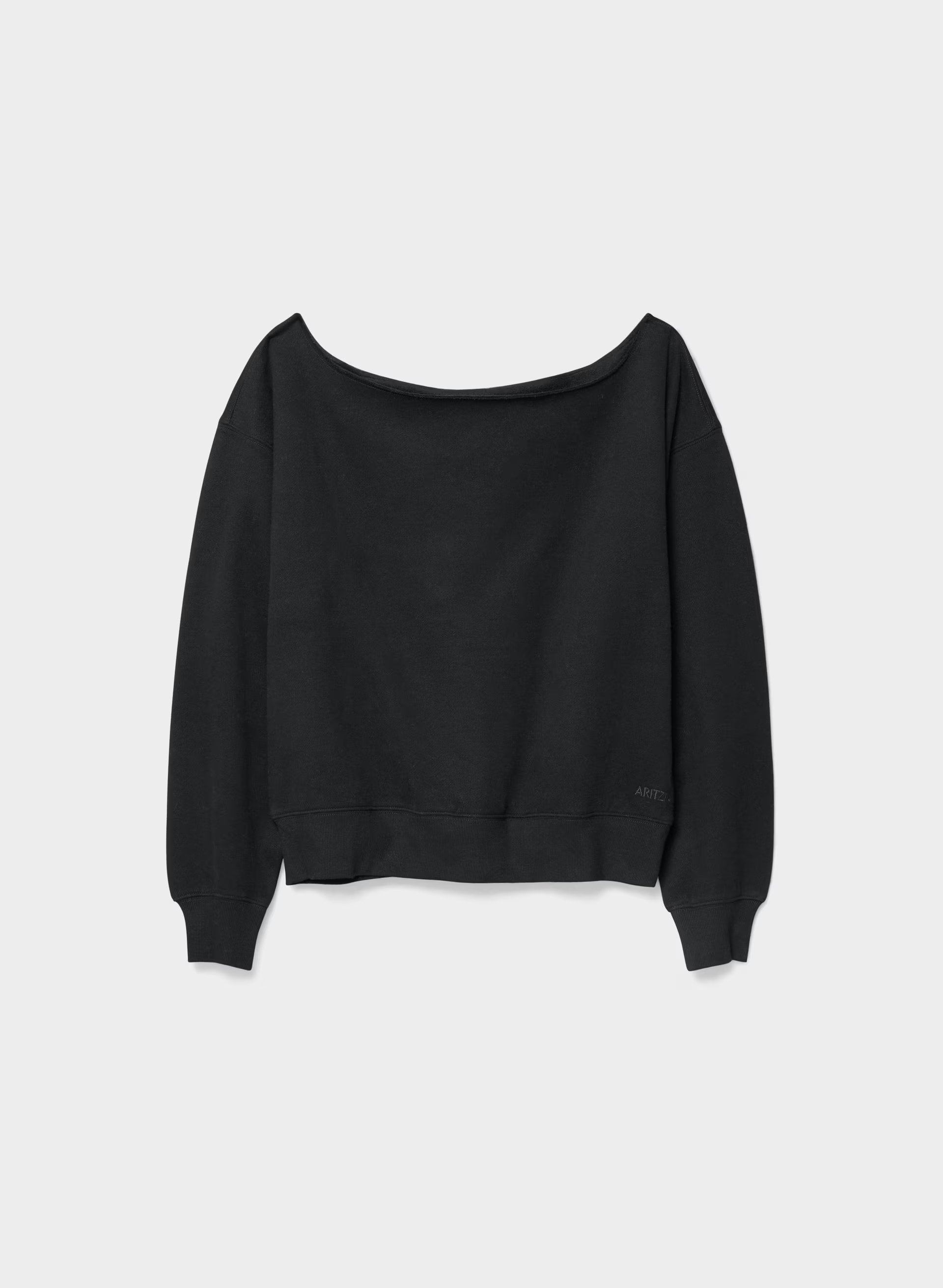 Cozy Sweatfleece BF Off-Shoulder Sweatshirt - BLACK