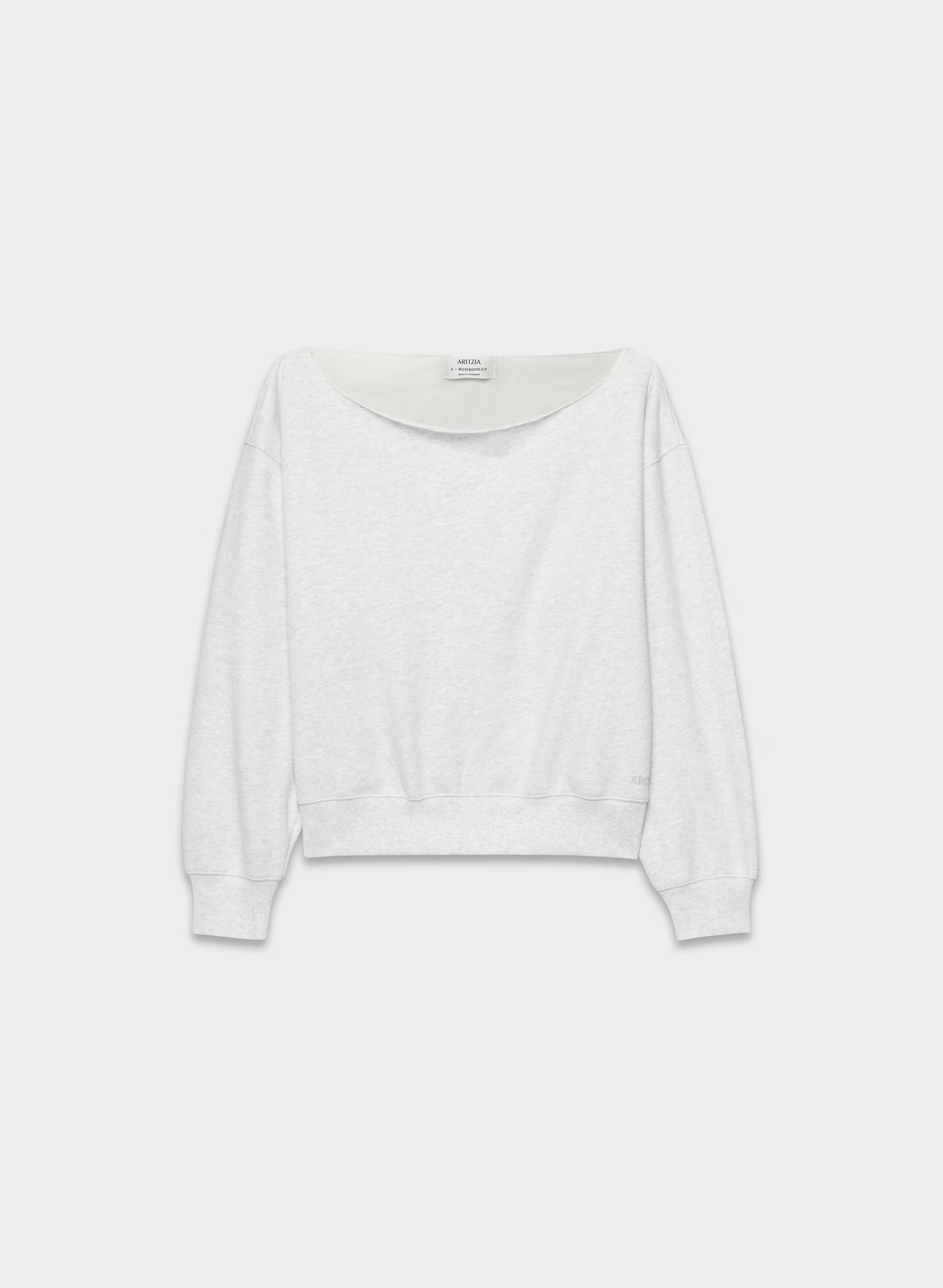 Cozy Sweatfleece BF Off-Shoulder Sweatshirt - HEATHER CLOUD WHITE