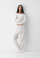 Cozy Sweatfleece BF Off-Shoulder Sweatshirt - HEATHER CLOUD WHITE