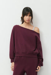 Cozy Sweatfleece BF Off-Shoulder Sweatshirt - GALA PLUM