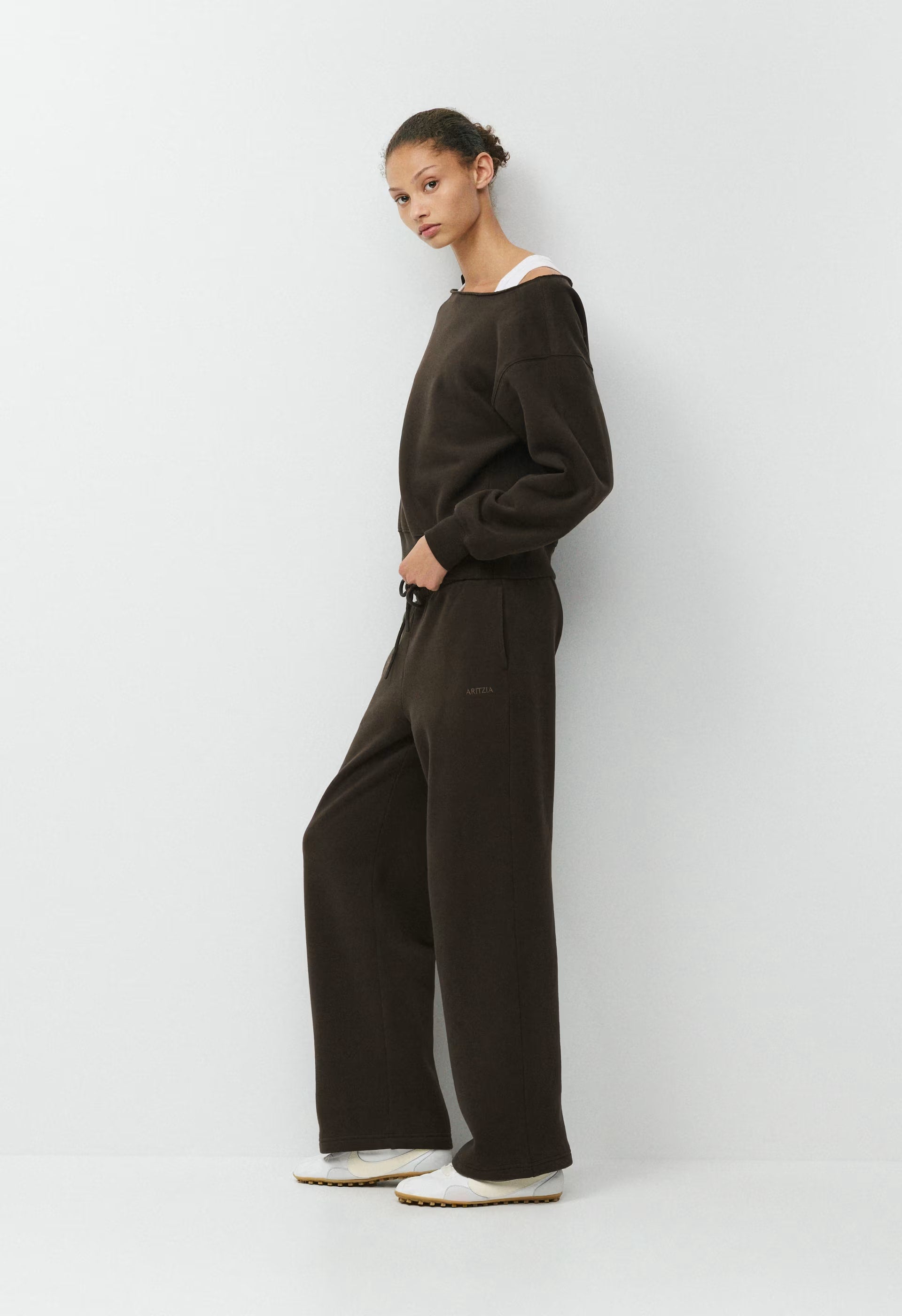 Cozy Sweatfleece BF Off-Shoulder Sweatshirt - CACAO NIB BROWN