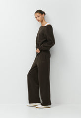 Cozy Sweatfleece BF Off-Shoulder Sweatshirt - CACAO NIB BROWN