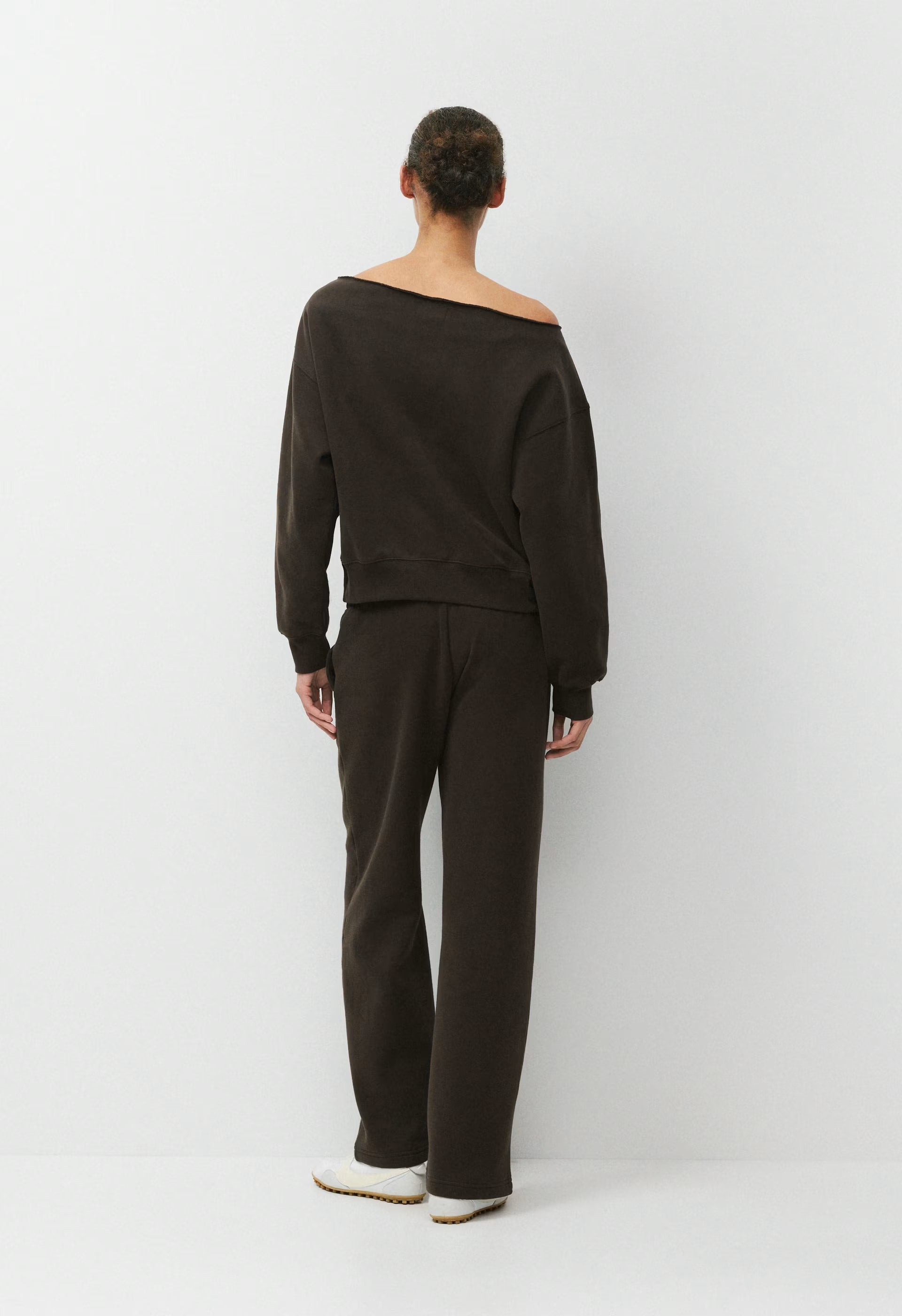 Cozy Sweatfleece BF Off-Shoulder Sweatshirt - CACAO NIB BROWN