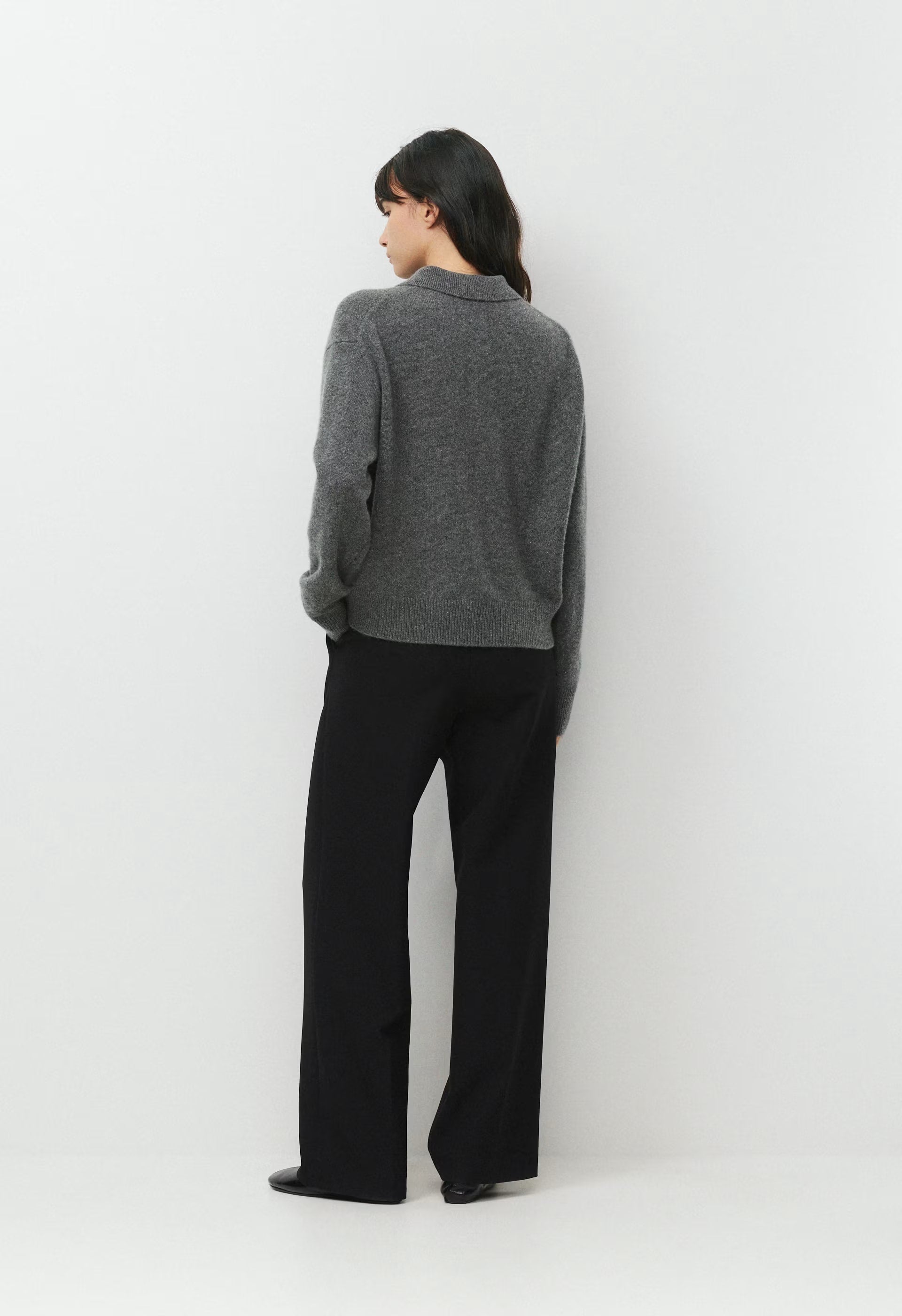 Essential Cashmere Museo Polo Sweater - SPECKLED CHARCOAL