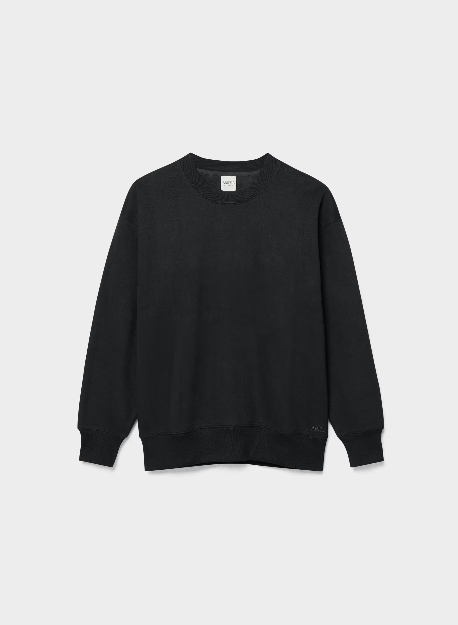 Cozy Sweatfleece Boyfriend Crew Sweatshirt - BLACK