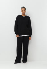 Cozy Sweatfleece Boyfriend Crew Sweatshirt - BLACK