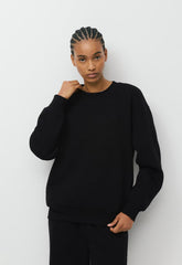 Cozy Sweatfleece Boyfriend Crew Sweatshirt - BLACK