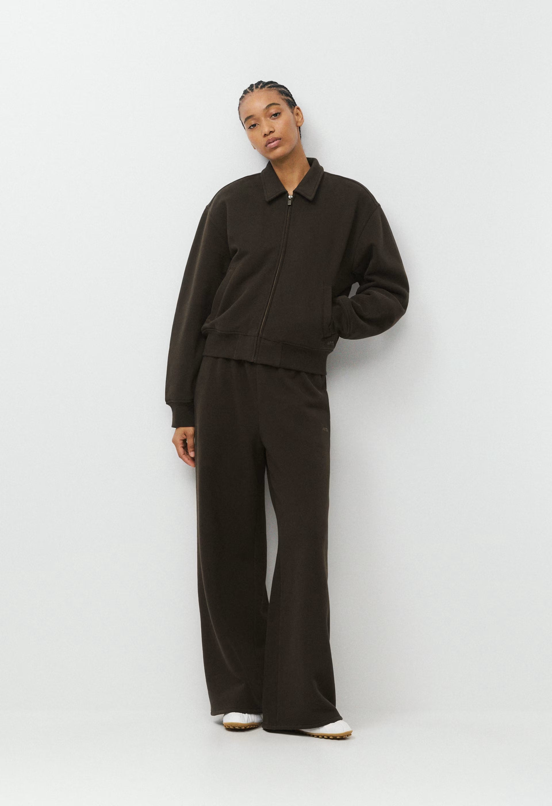 Cozy Sweatfleece Boyfriend Blouson Jacket - CACAO NIB BROWN