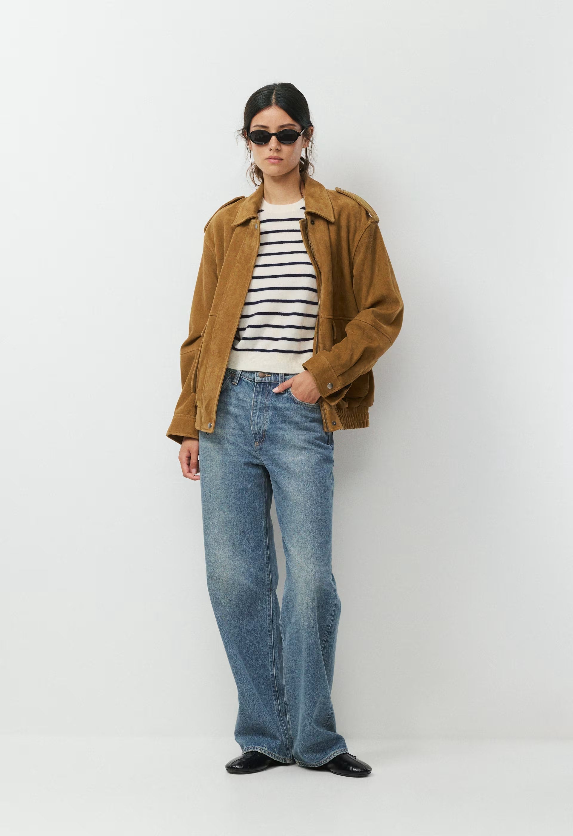 Bare Cashmere Bloor Shortsleeve Sweater - LGHT BRCH/ADML NVY