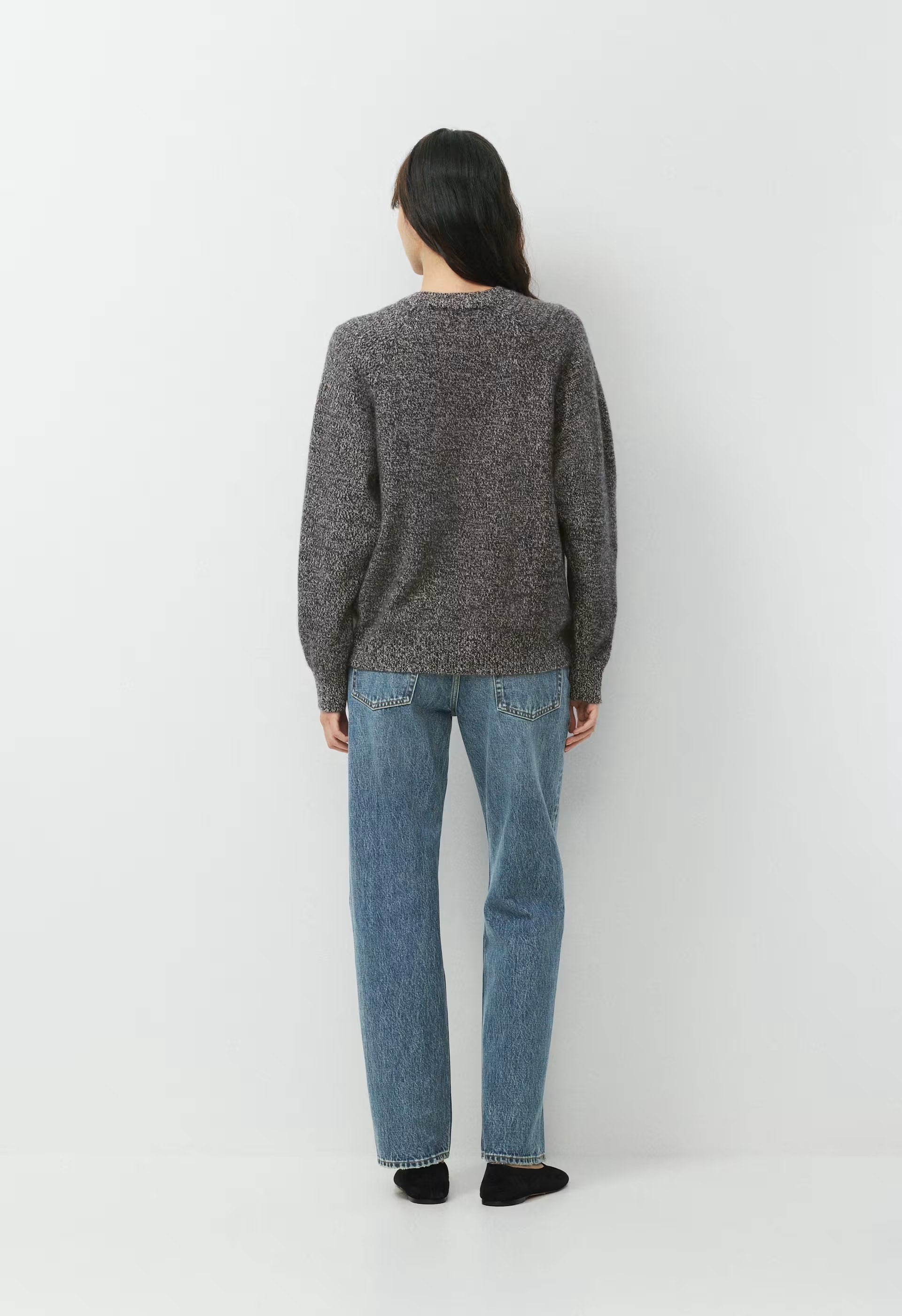 Essential Wool Cashmere Isabelle Sweater - BLK/HTR LIGHT GREY