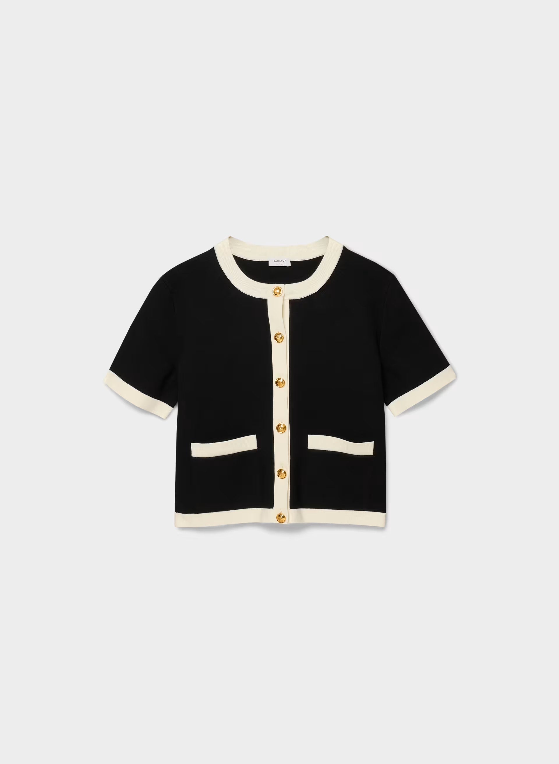 Approach Shortsleeve Cardigan - Wonder Yarn - BLACK/LIGHT BIRCH
