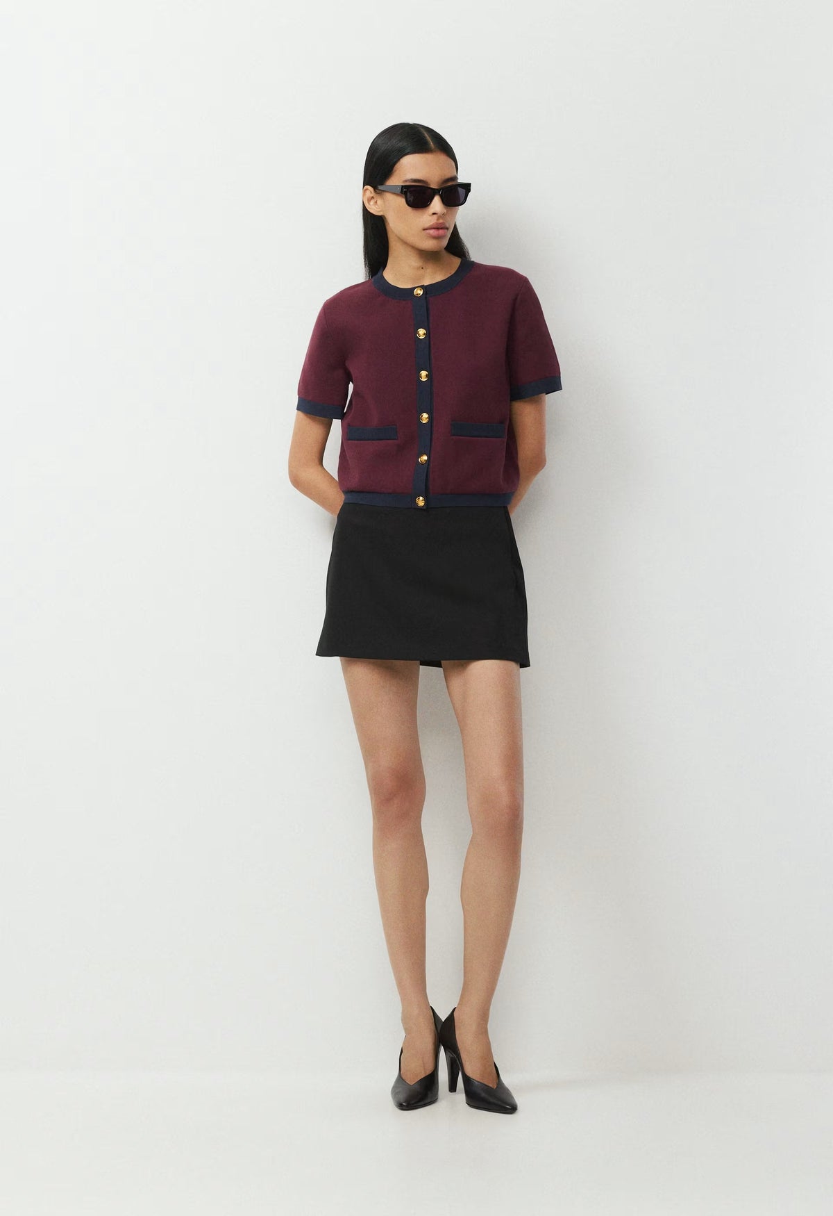 Approach Shortsleeve Cardigan - Wonder Yarn - GL PLM/DK NGHT NVY