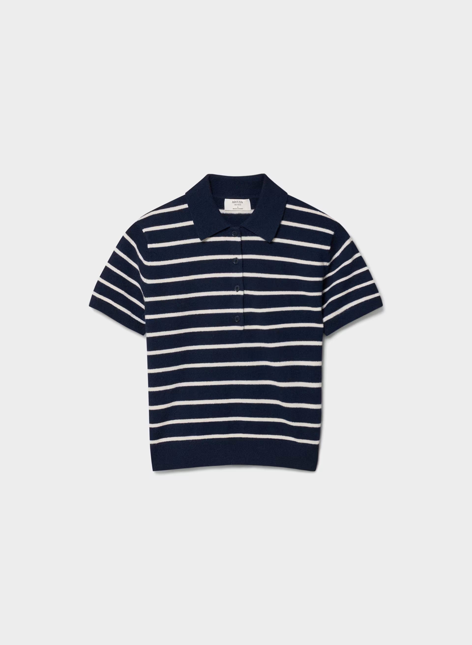 Bare Cashmere Cellini Shortsleeve Sweater - ADMIRAL NVY/LT BIRCH