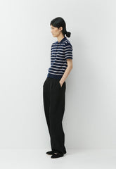 Bare Cashmere Cellini Shortsleeve Sweater - ADMIRAL NVY/LT BIRCH