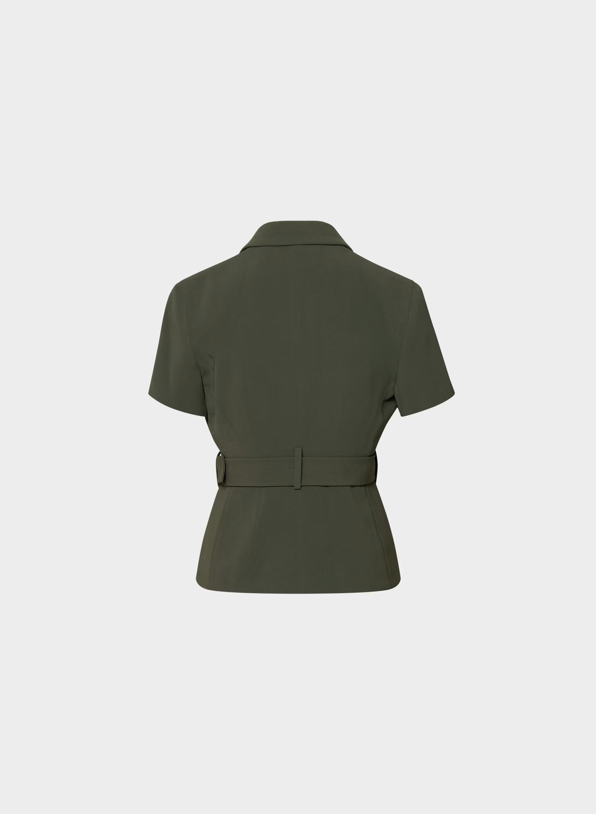 Brynn Shortsleeve Blazer - Sway Crepe - FLINT GREEN
