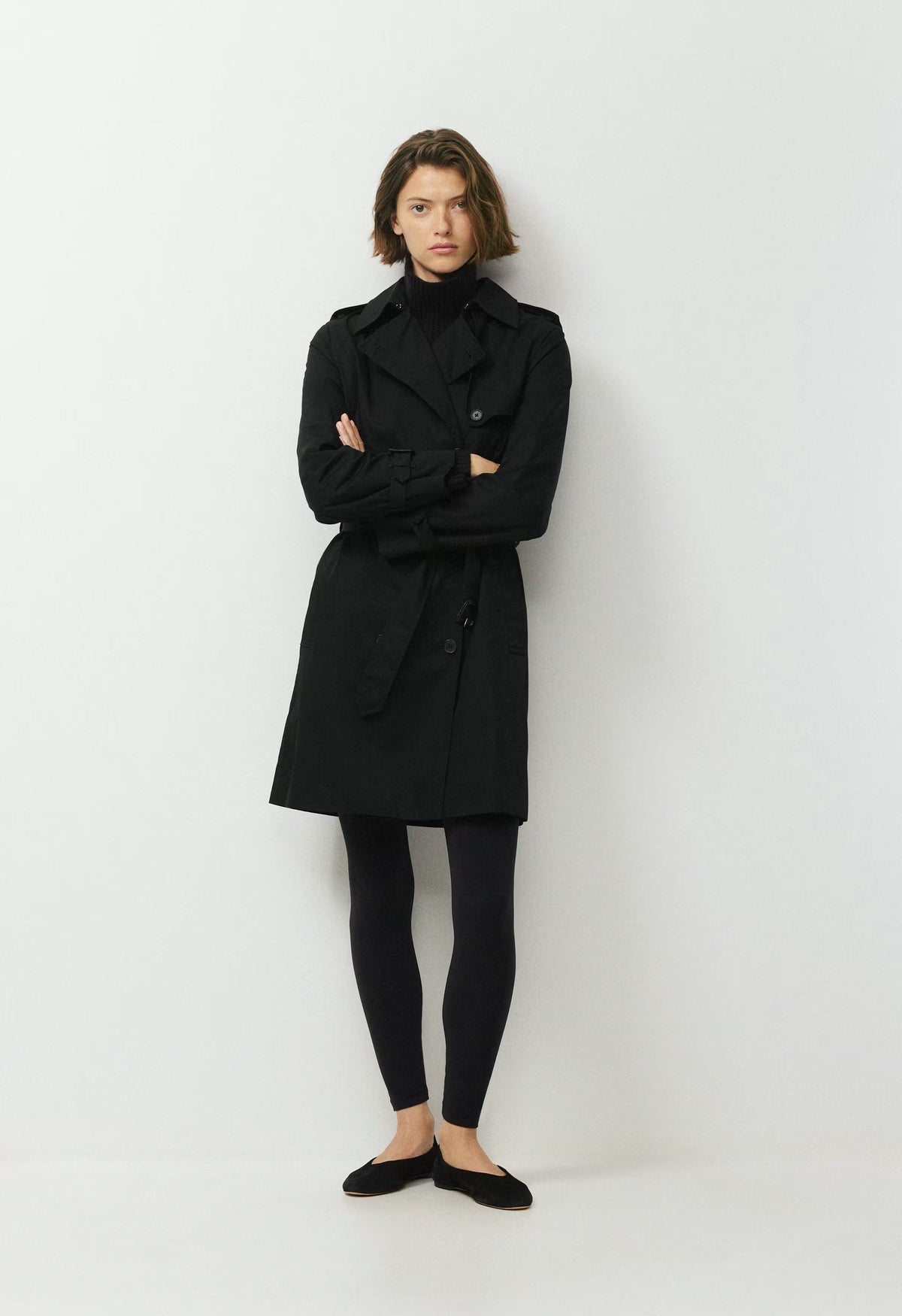 The Finch Mid Trench Coat - City Twill - BLACK