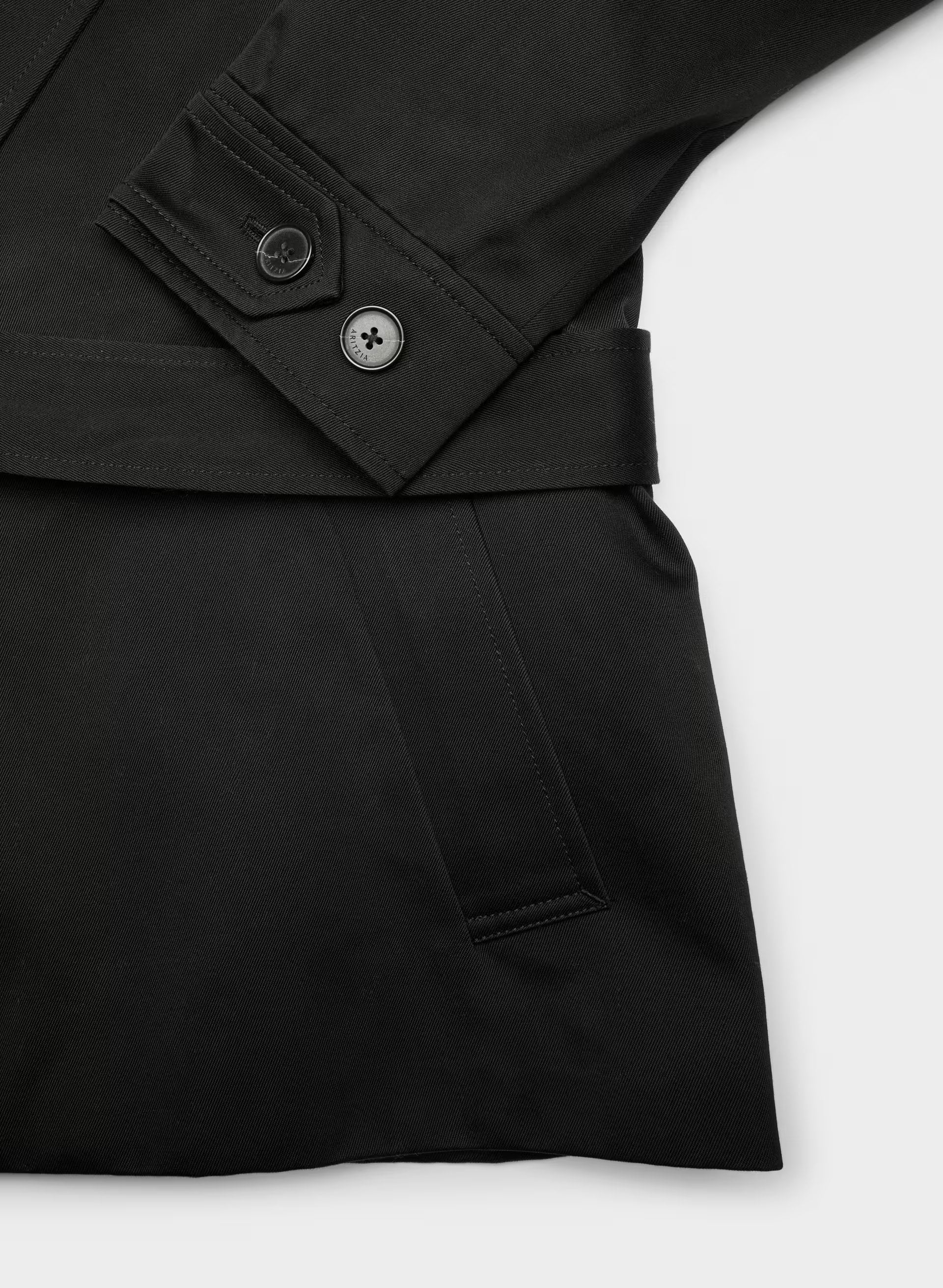 The Davis Short Trench Coat - Rich Twill - BLACK