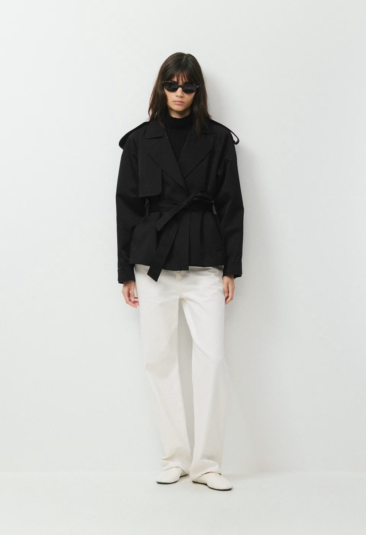 The Davis Short Trench Coat - Rich Twill - BLACK