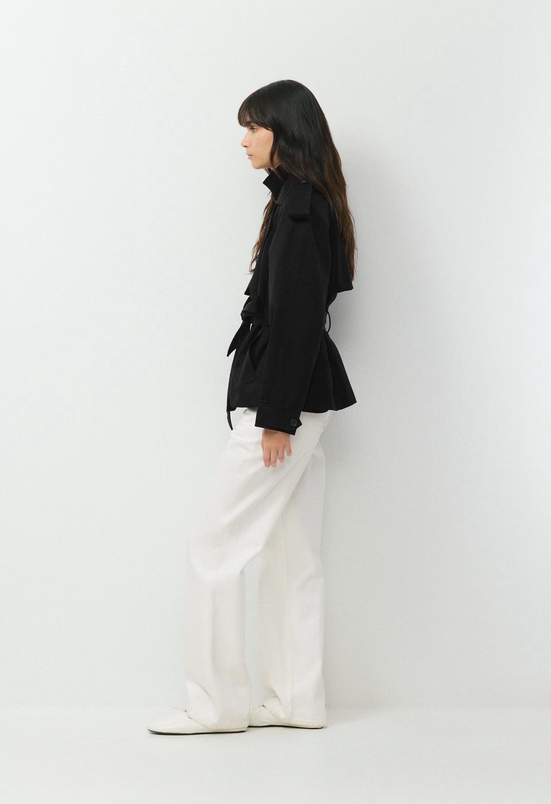 The Davis Short Trench Coat - Rich Twill - BLACK