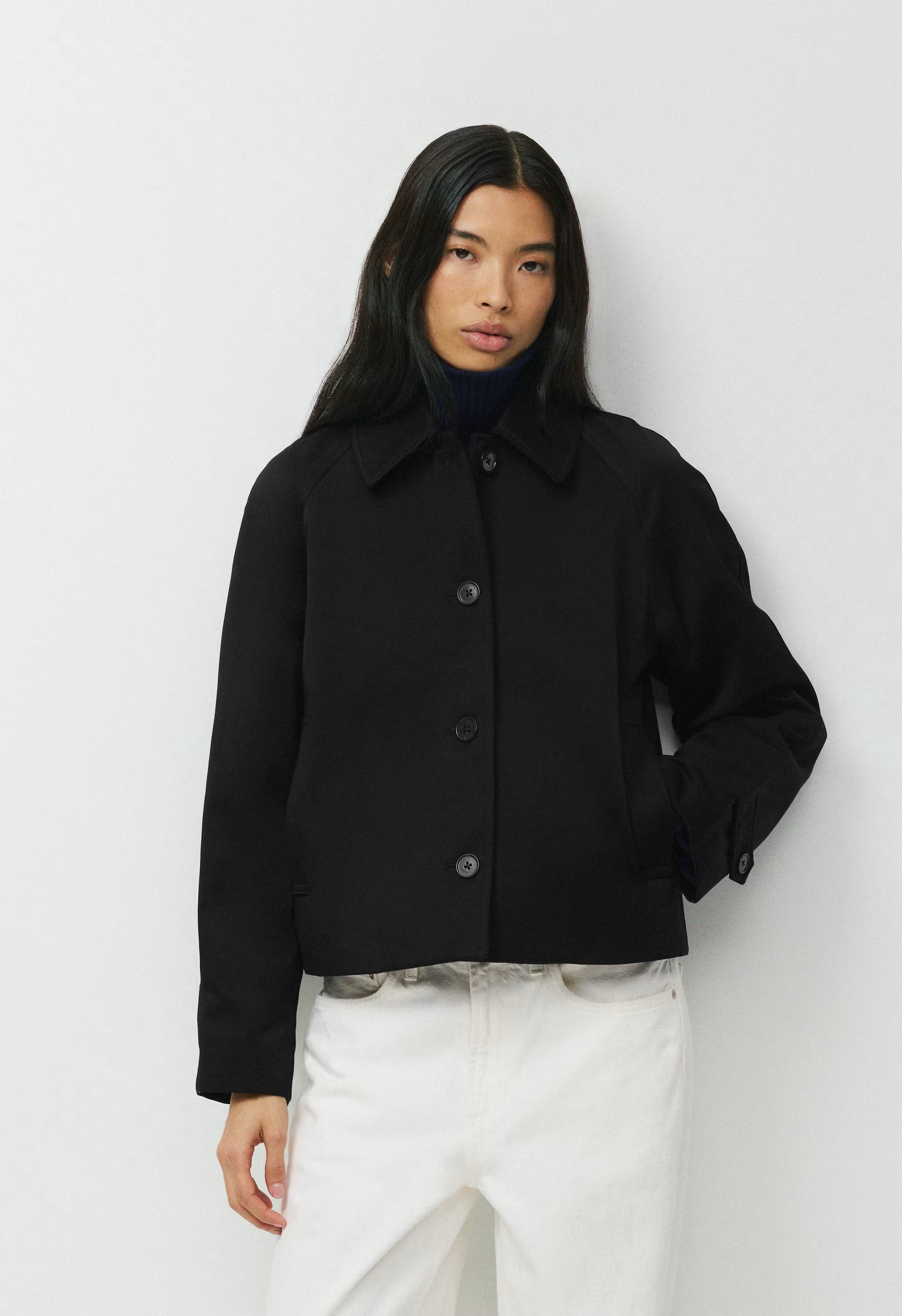The Regent Short Trench Coat - Rich Twill - BLACK