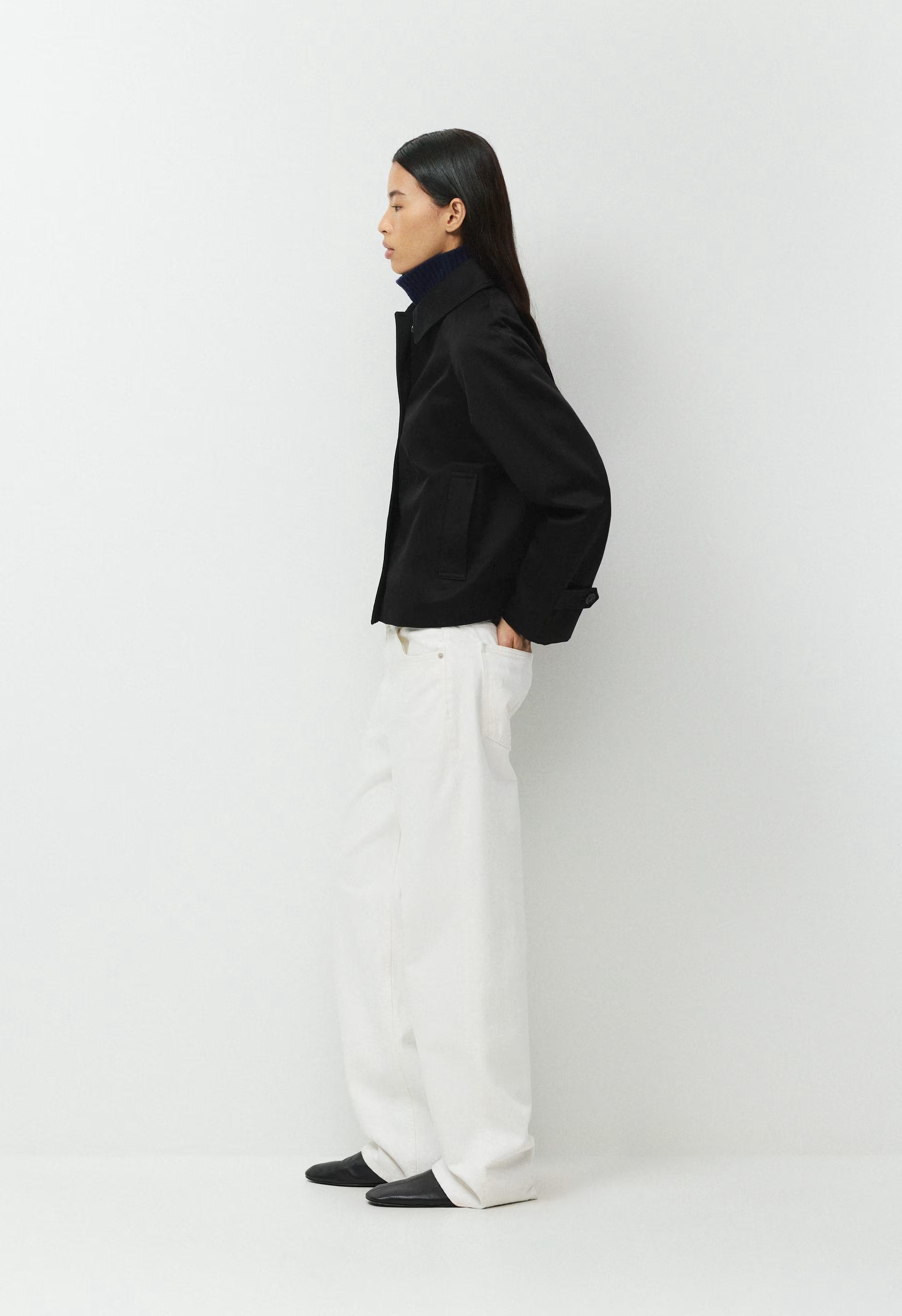 The Regent Short Trench Coat - Rich Twill - BLACK