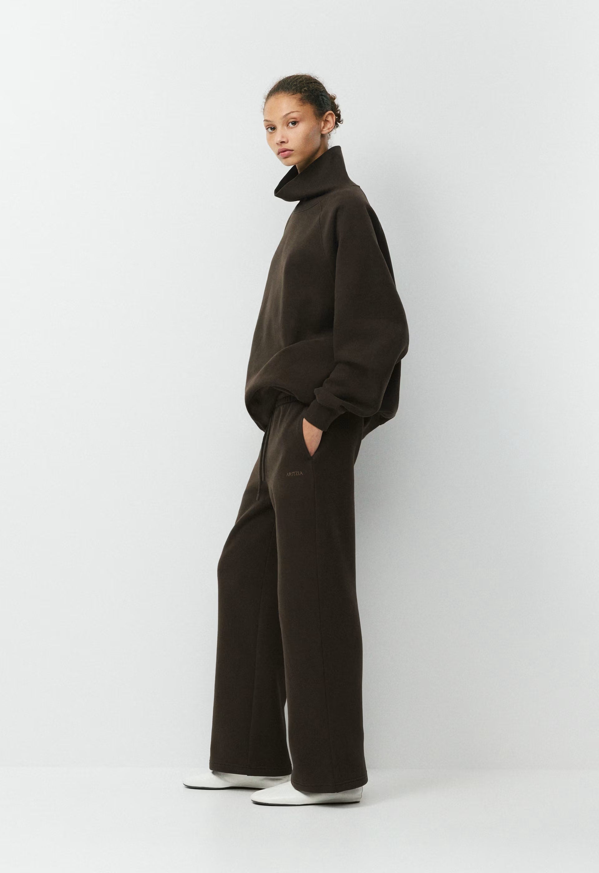 Cozy Sweatfleece Boyfriend Wide Sweatpant - CACAO NIB BROWN