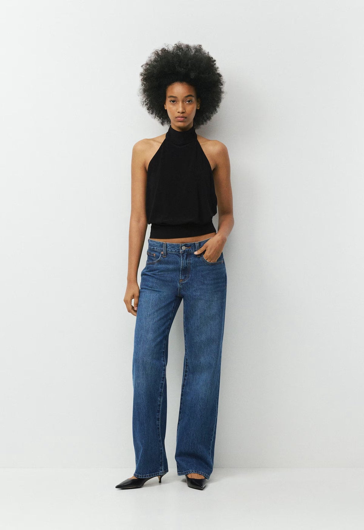 Denim Forum The Farrah Lo-Rise Wide Jean - VNTGE MD DARK BLUE