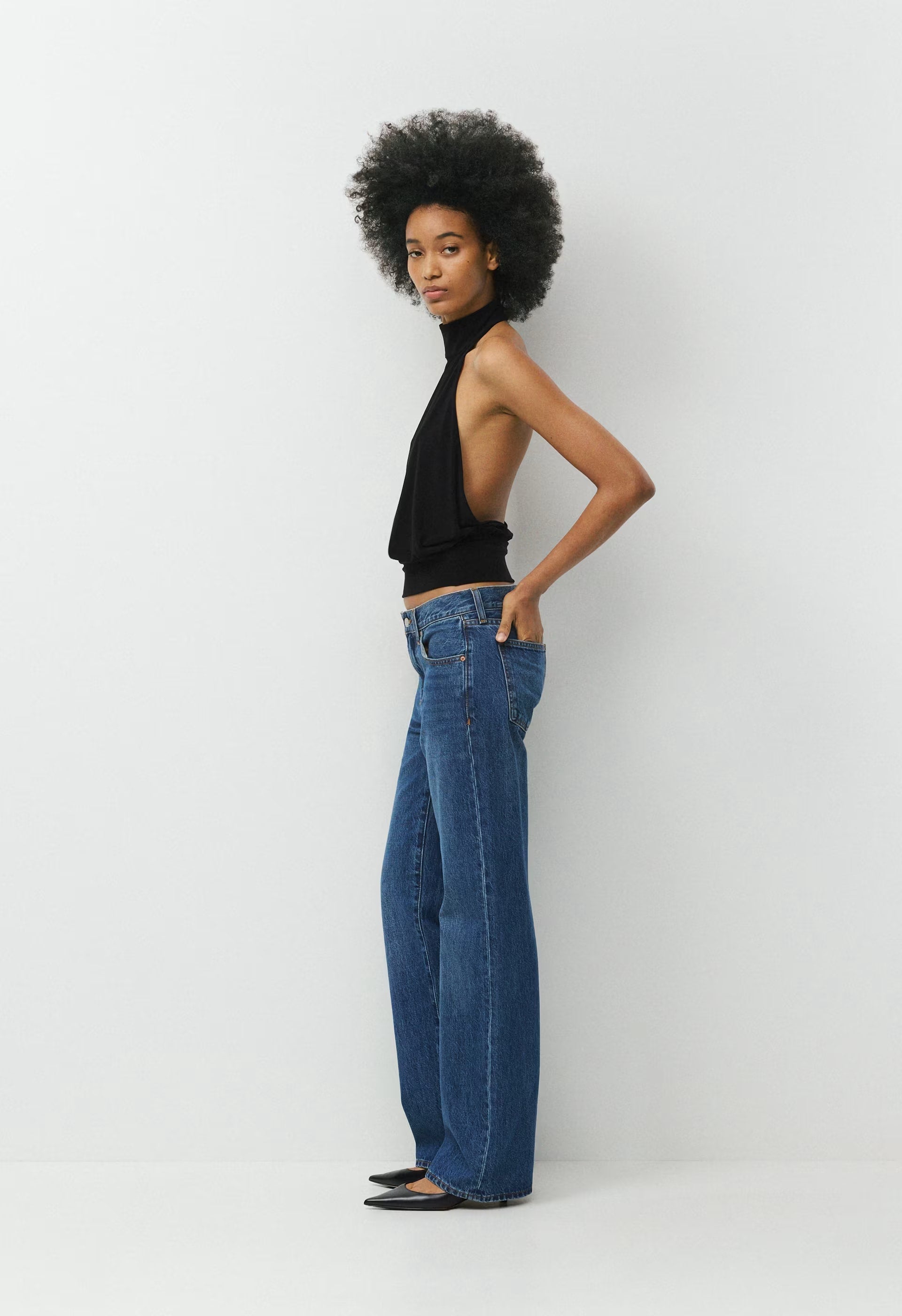 Denim Forum The Farrah Lo-Rise Wide Jean - VNTGE MD DARK BLUE