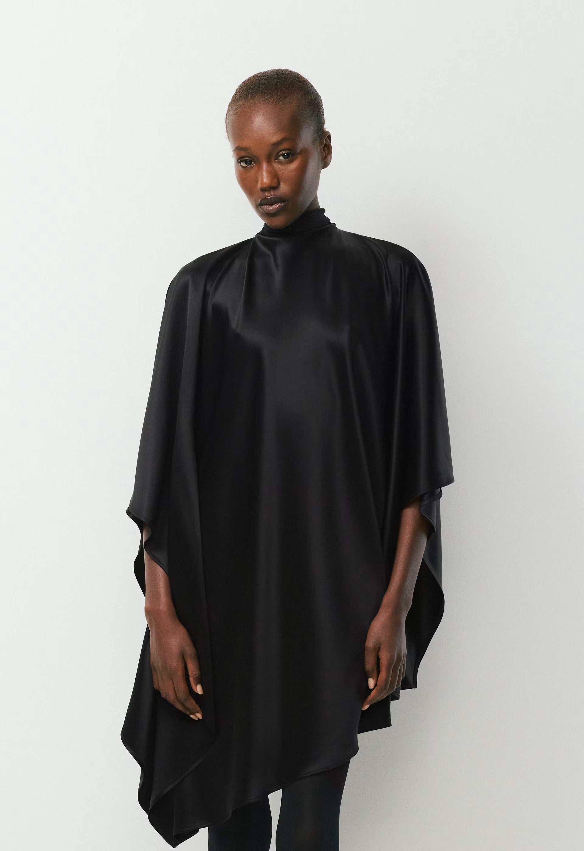Fan Satin Dress - BLACK
