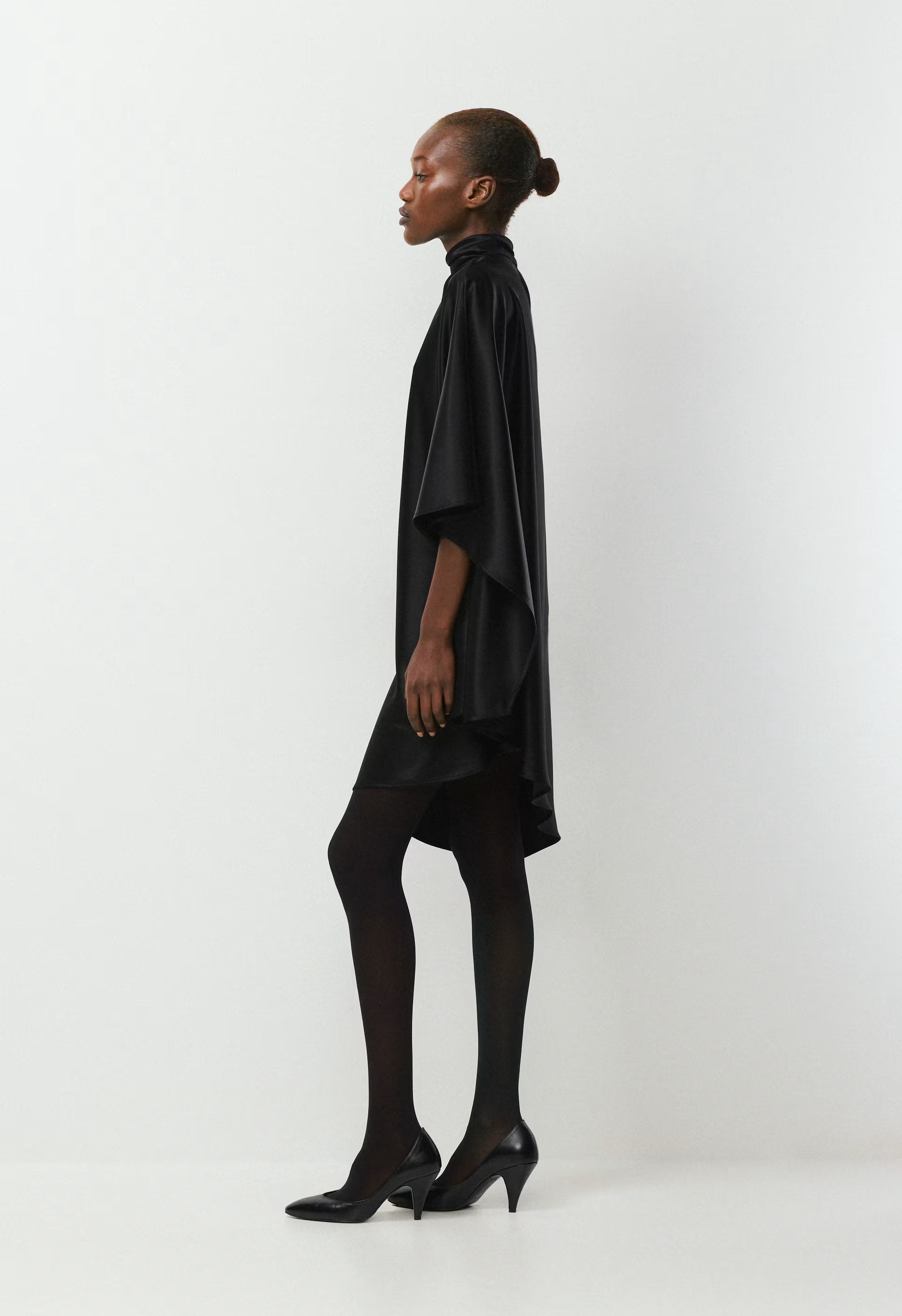 Fan Satin Dress - BLACK