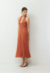 Nightscape Linen Halter Dress - MARINER TERRACOTTA