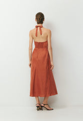 Nightscape Linen Halter Dress - MARINER TERRACOTTA