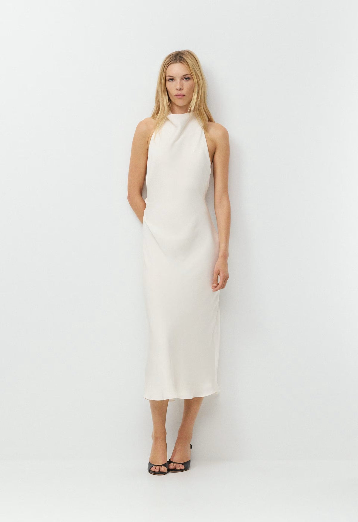 Audience Satin Maxi Halter Dress - LIGHT BIRCH