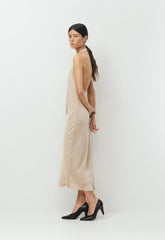 Audience Satin Maxi Halter Dress - MARCONA BEIGE