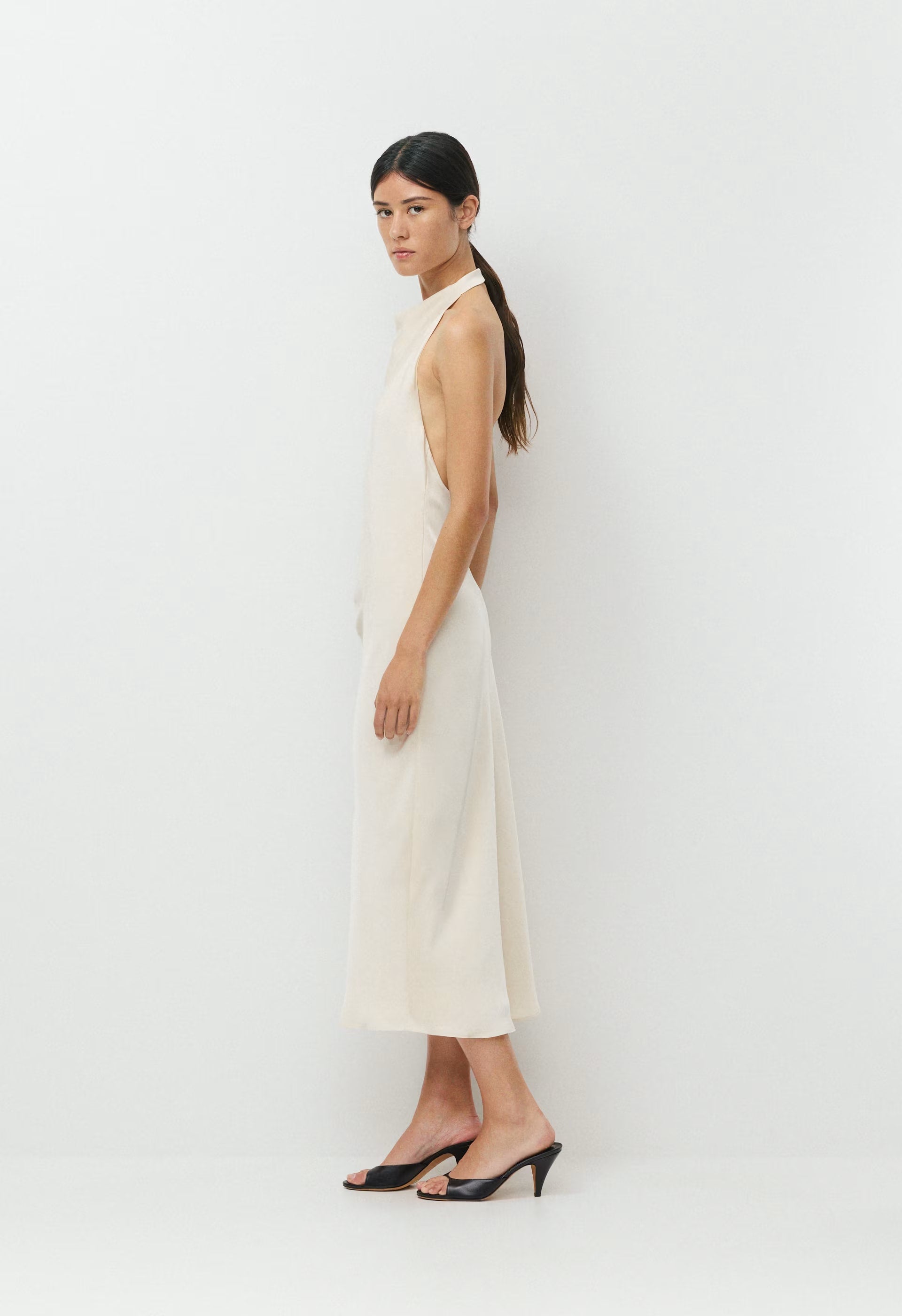 Audience Satin Maxi Halter Dress - SEASIDE CREAM