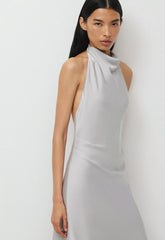 Audience Satin Maxi Halter Dress - MONUMENT GREY