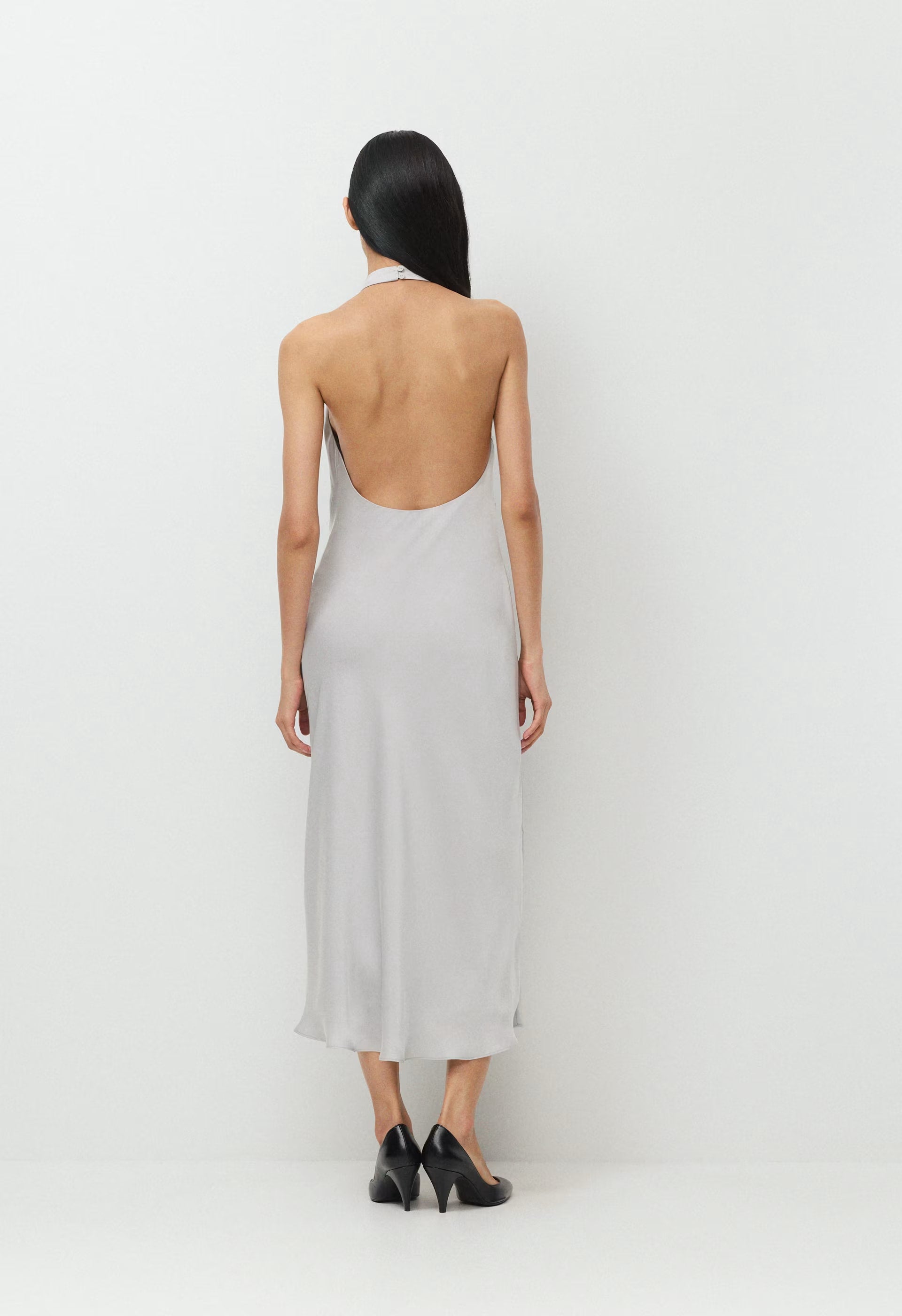 Audience Satin Maxi Halter Dress - MONUMENT GREY