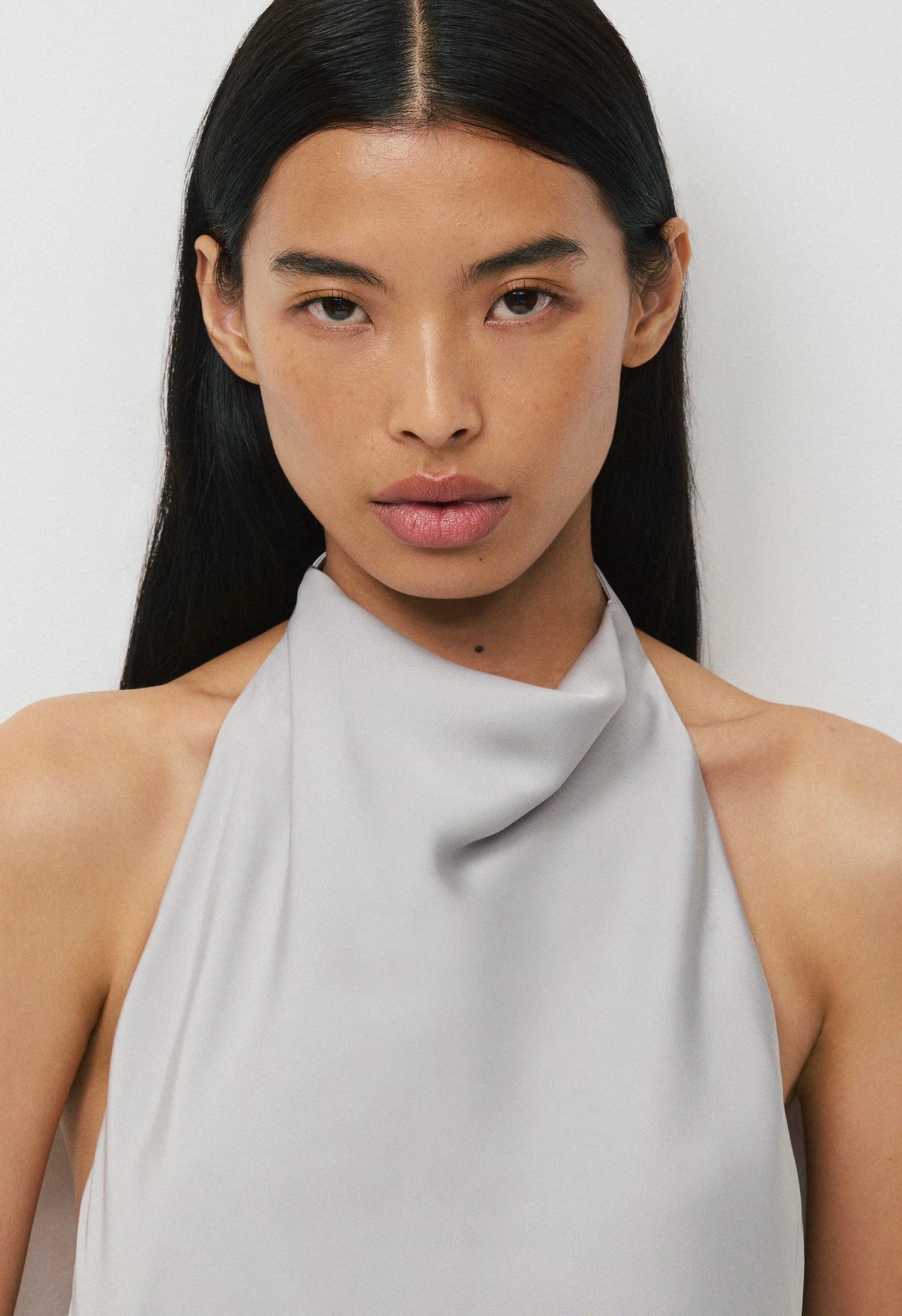 Audience Satin Maxi Halter Dress - MONUMENT GREY