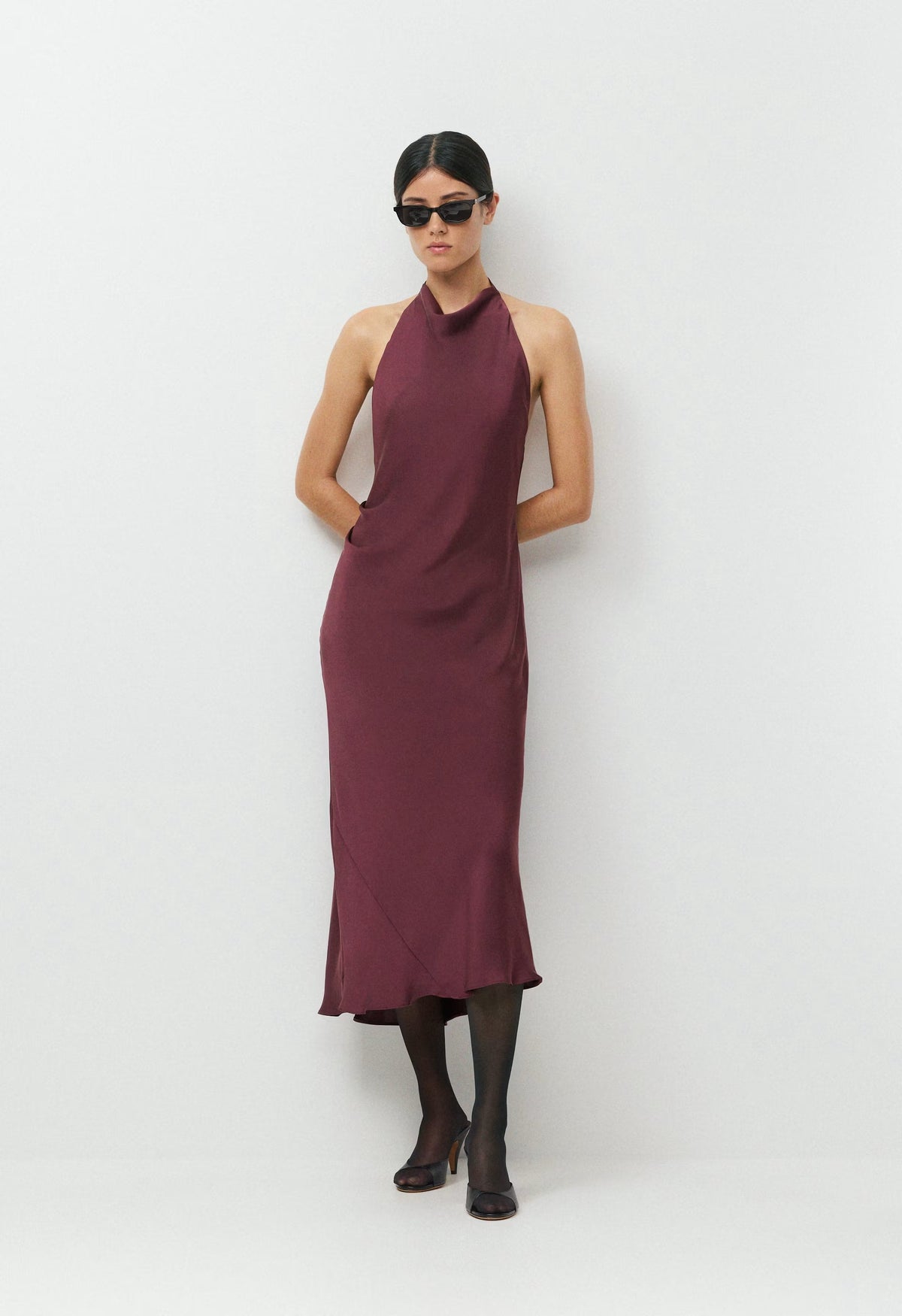 Audience Satin Maxi Halter Dress - GALA PLUM
