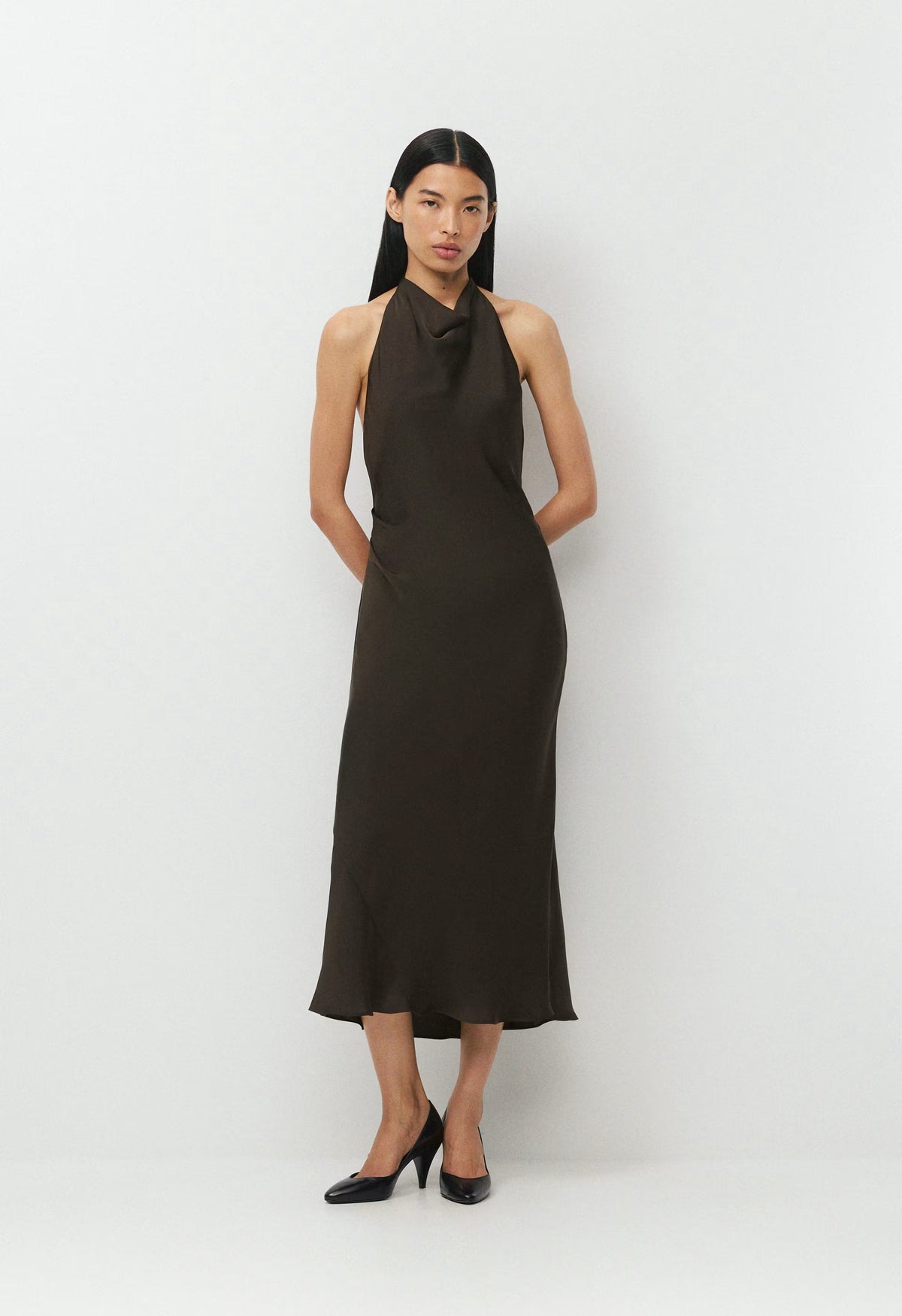 Audience Satin Maxi Halter Dress - CACAO NIB BROWN