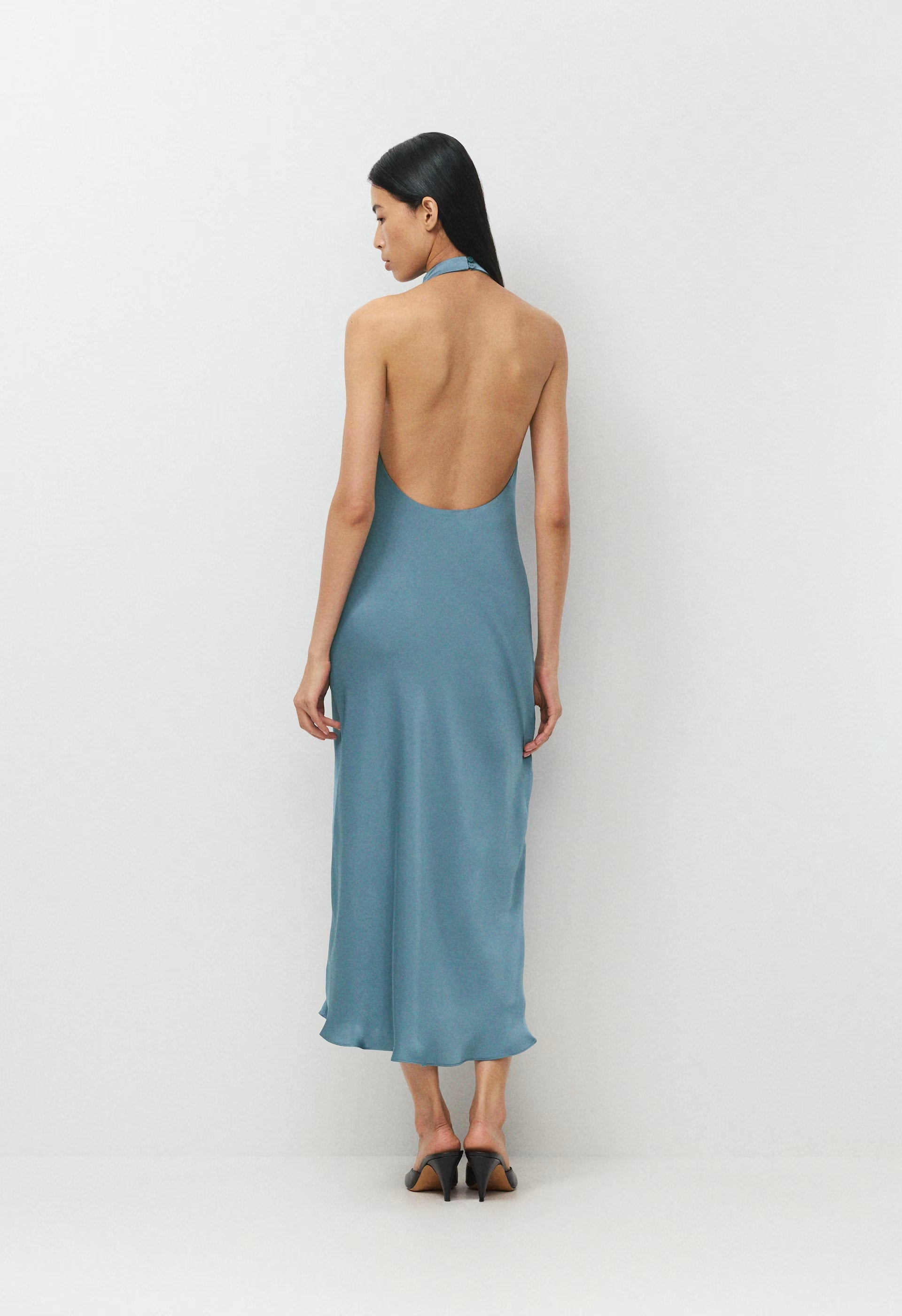 Audience Satin Maxi Halter Dress - JUICY ROSE