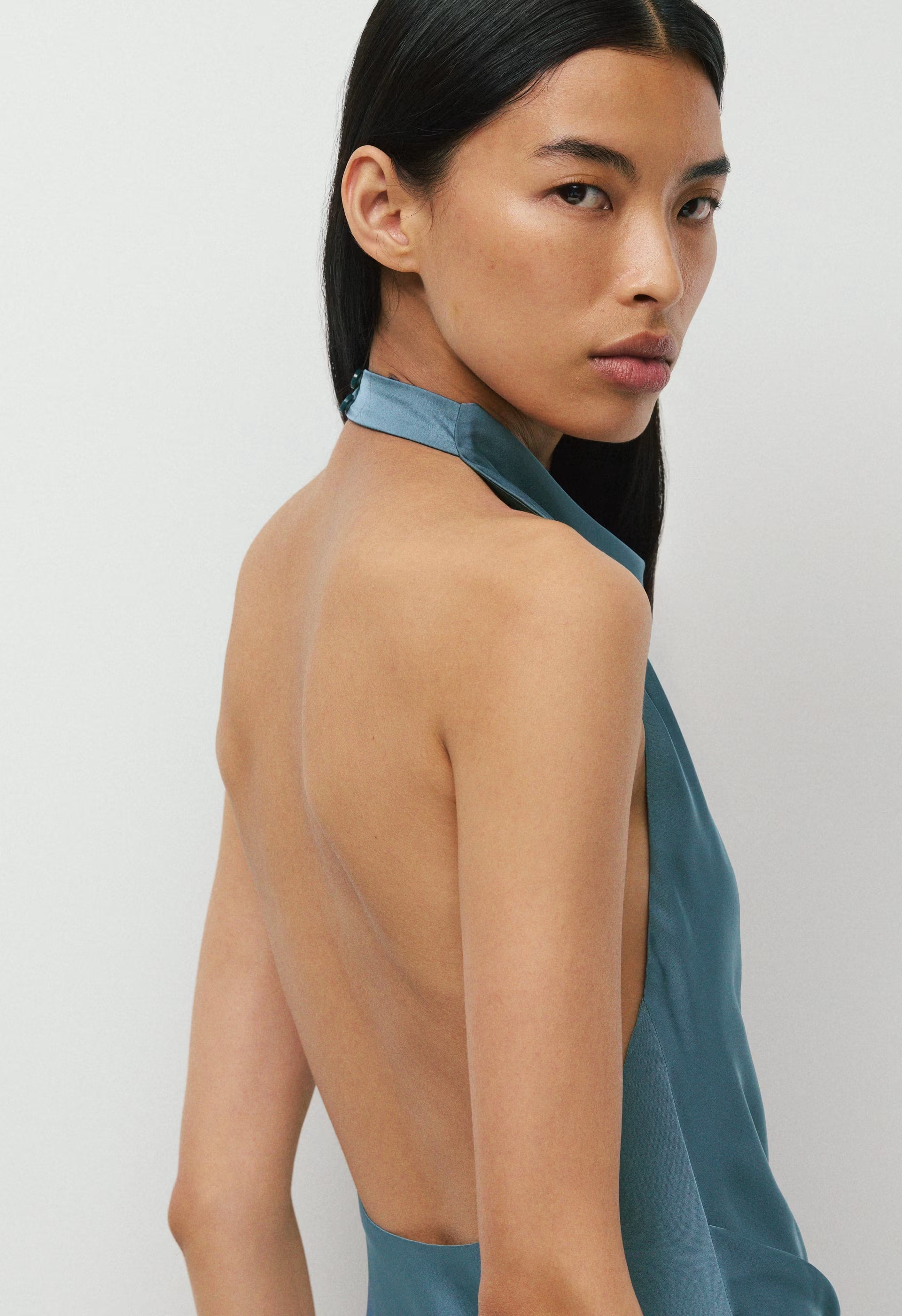 Audience Satin Maxi Halter Dress - JUICY ROSE