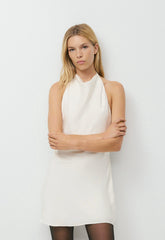 Audience Satin Mini Halter Dress - LIGHT BIRCH