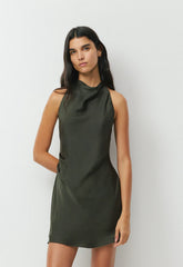 Audience Satin Mini Halter Dress - FLINT GREEN