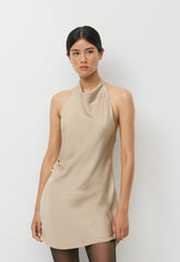 Audience Satin Mini Halter Dress - MARCONA BEIGE