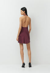 Audience Satin Mini Halter Dress - GALA PLUM