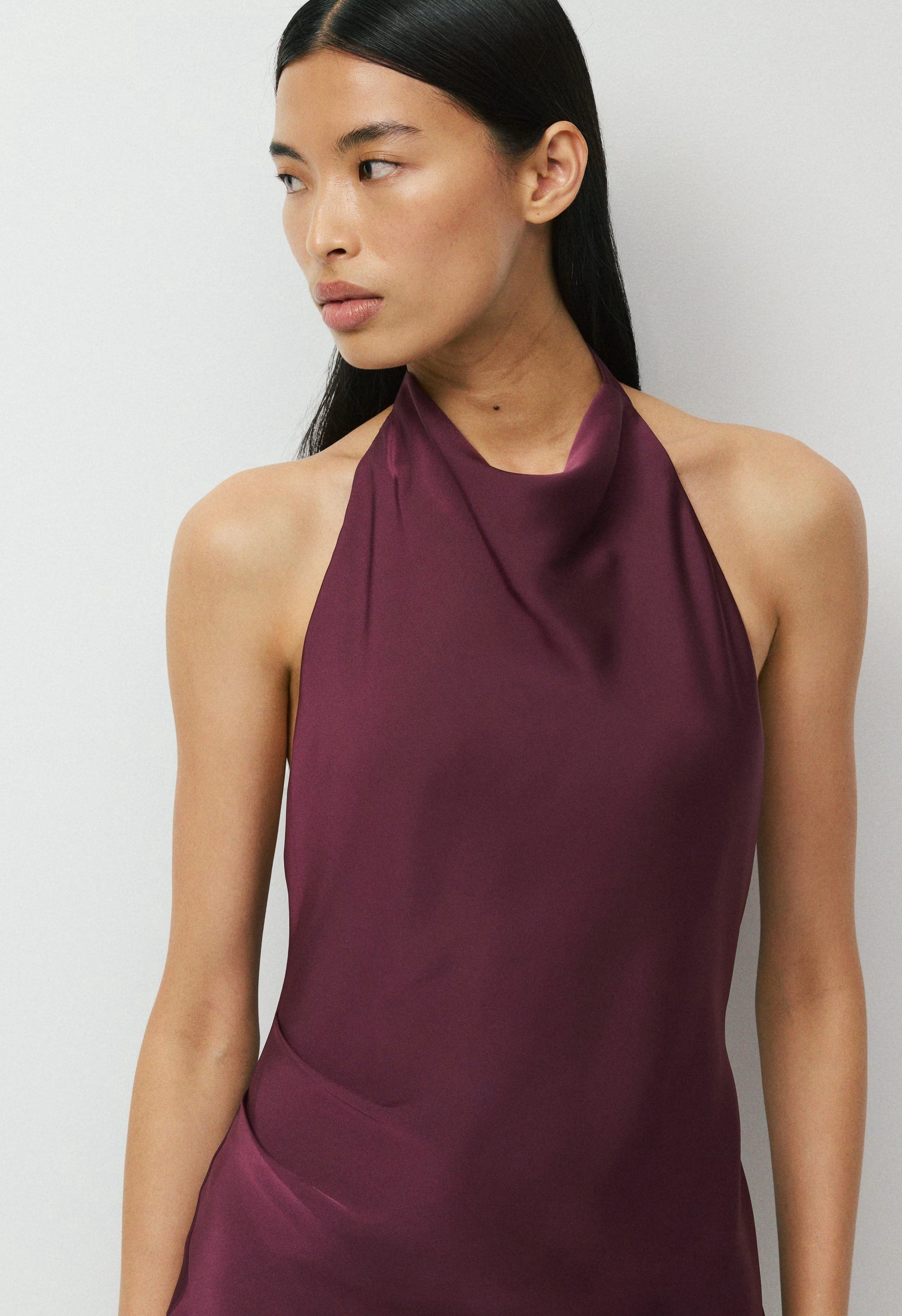 Audience Satin Mini Halter Dress - GALA PLUM